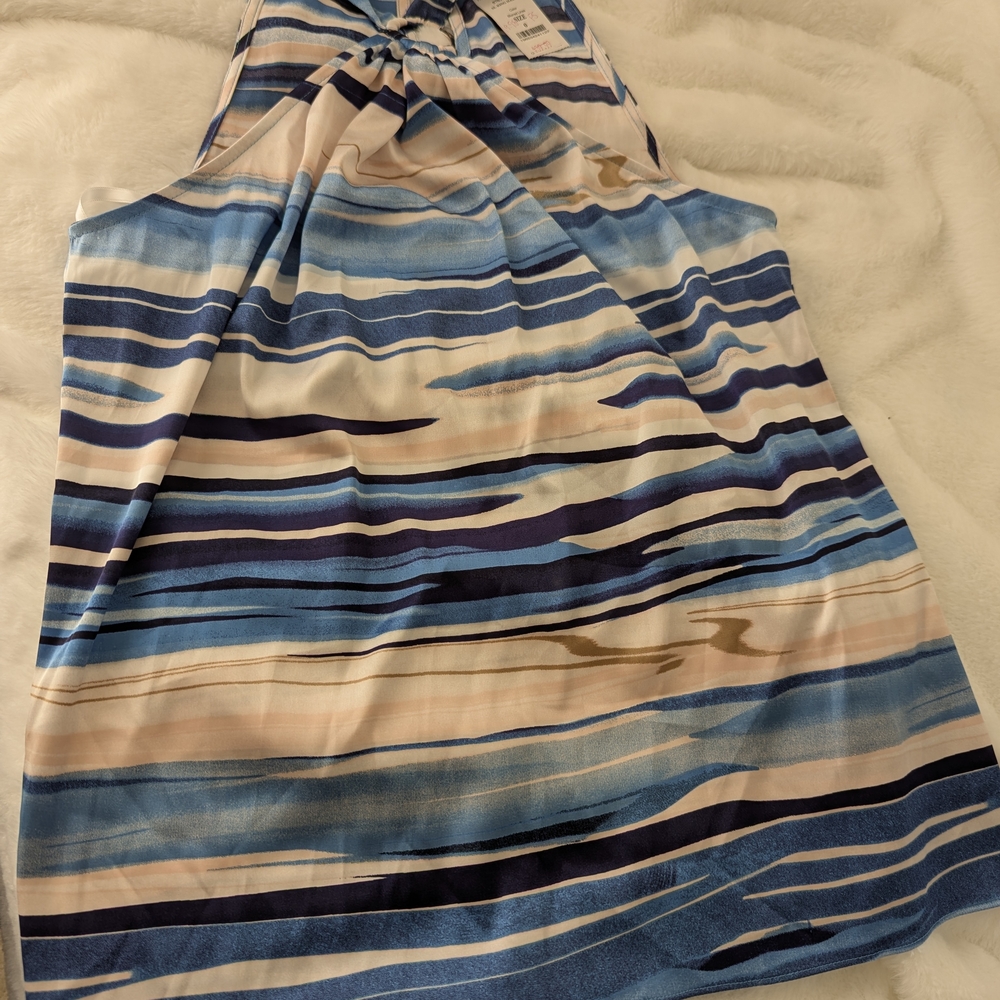 White House Black Market Striped Blue and Cream Blouse